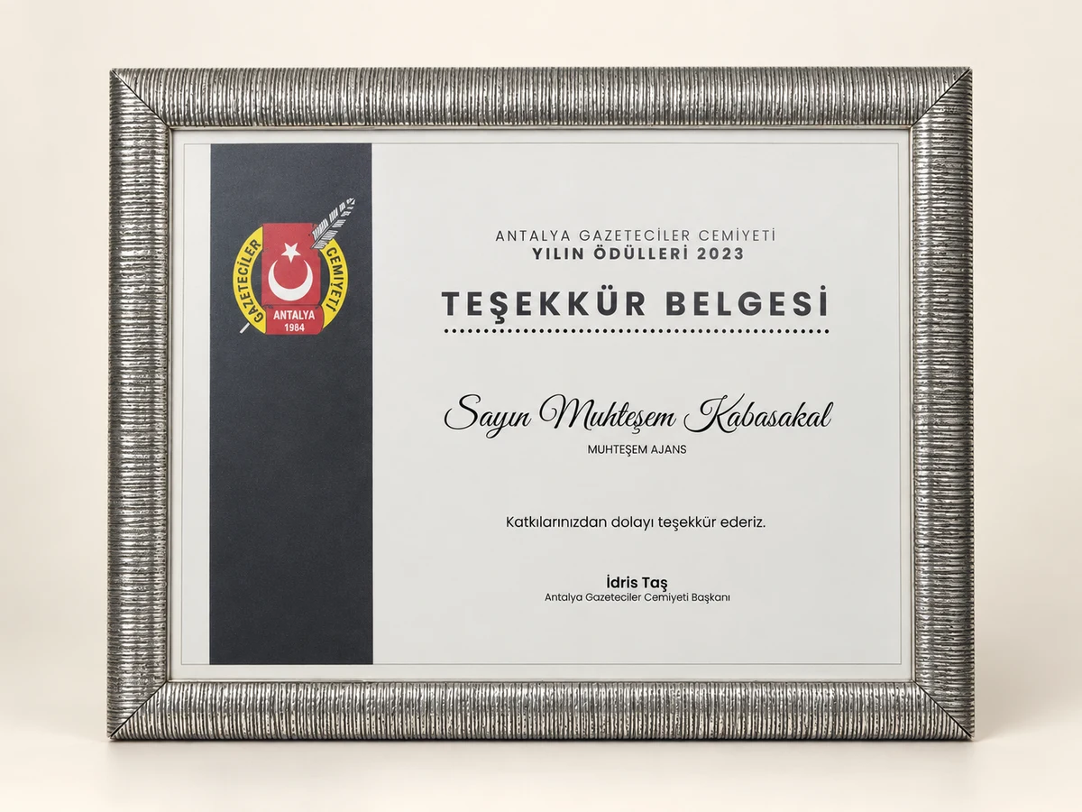 Çerçeveli teşekkür belgesi